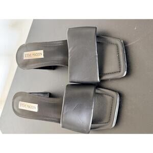 Steve Madden Womens Sandals 9 Black Strap Block Heel Faux Leather